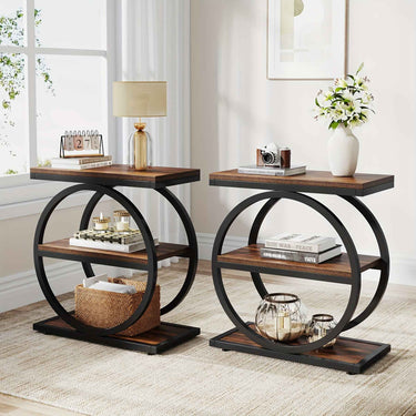 Industrial Narrow End Table with 3 Storage Shelves Bedside Table - Hall Table